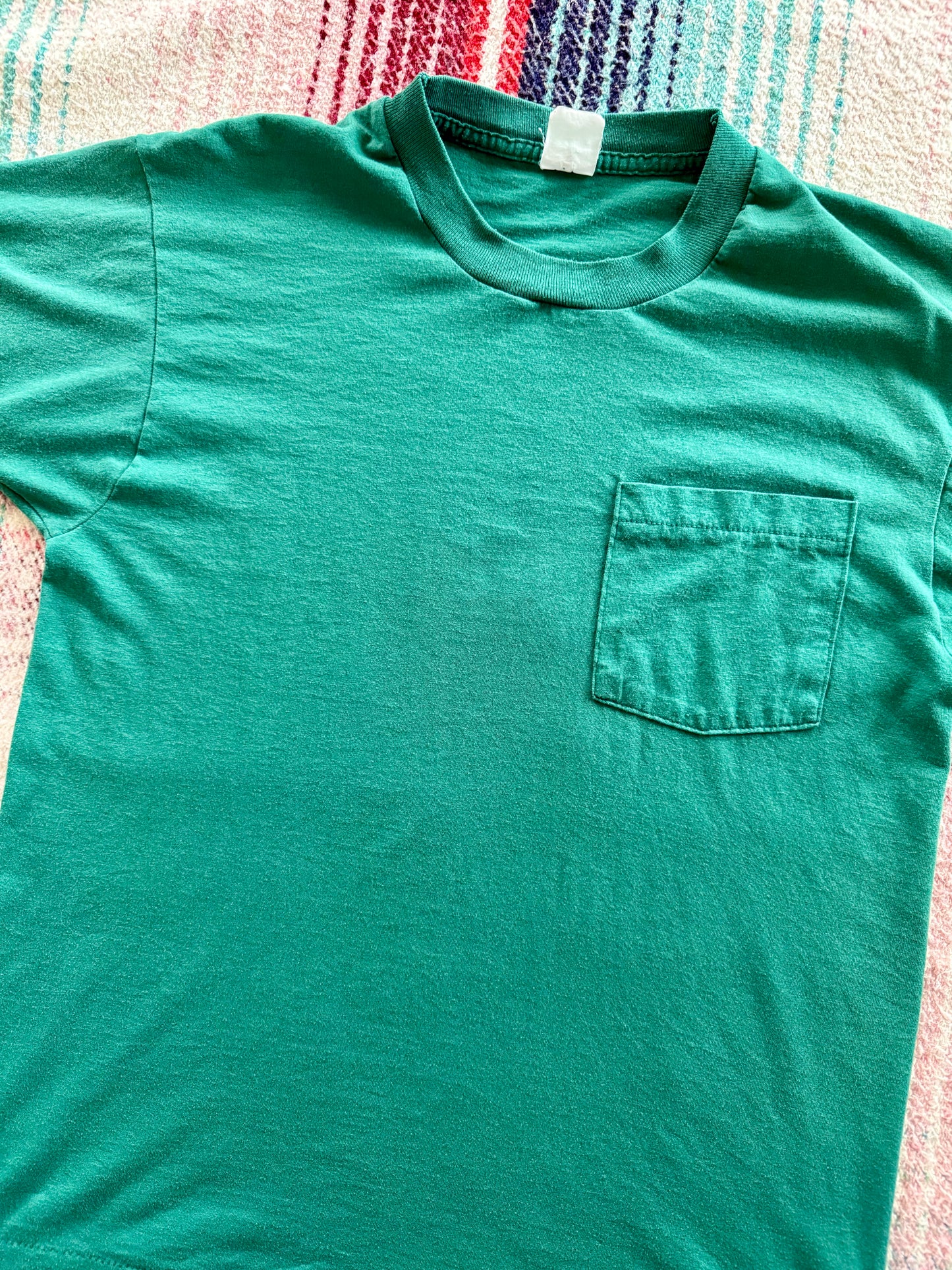 70s Single Stitch Green Selvedge Pocket Tee M