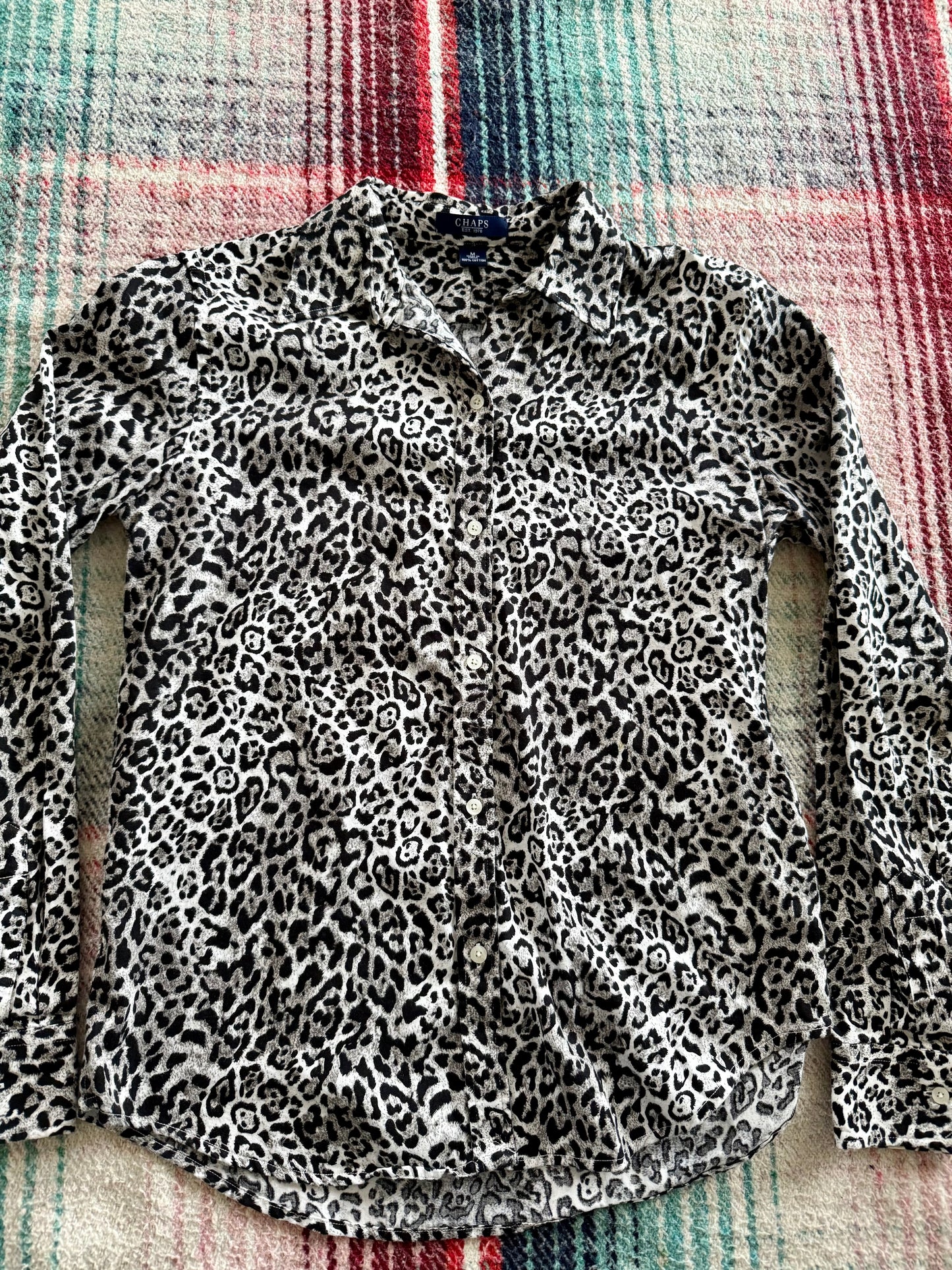 90s Chaps Leopard Print Shirt M
