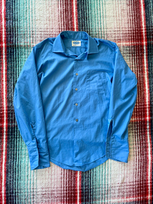 60s Blue French Cuff Dress Shirt M