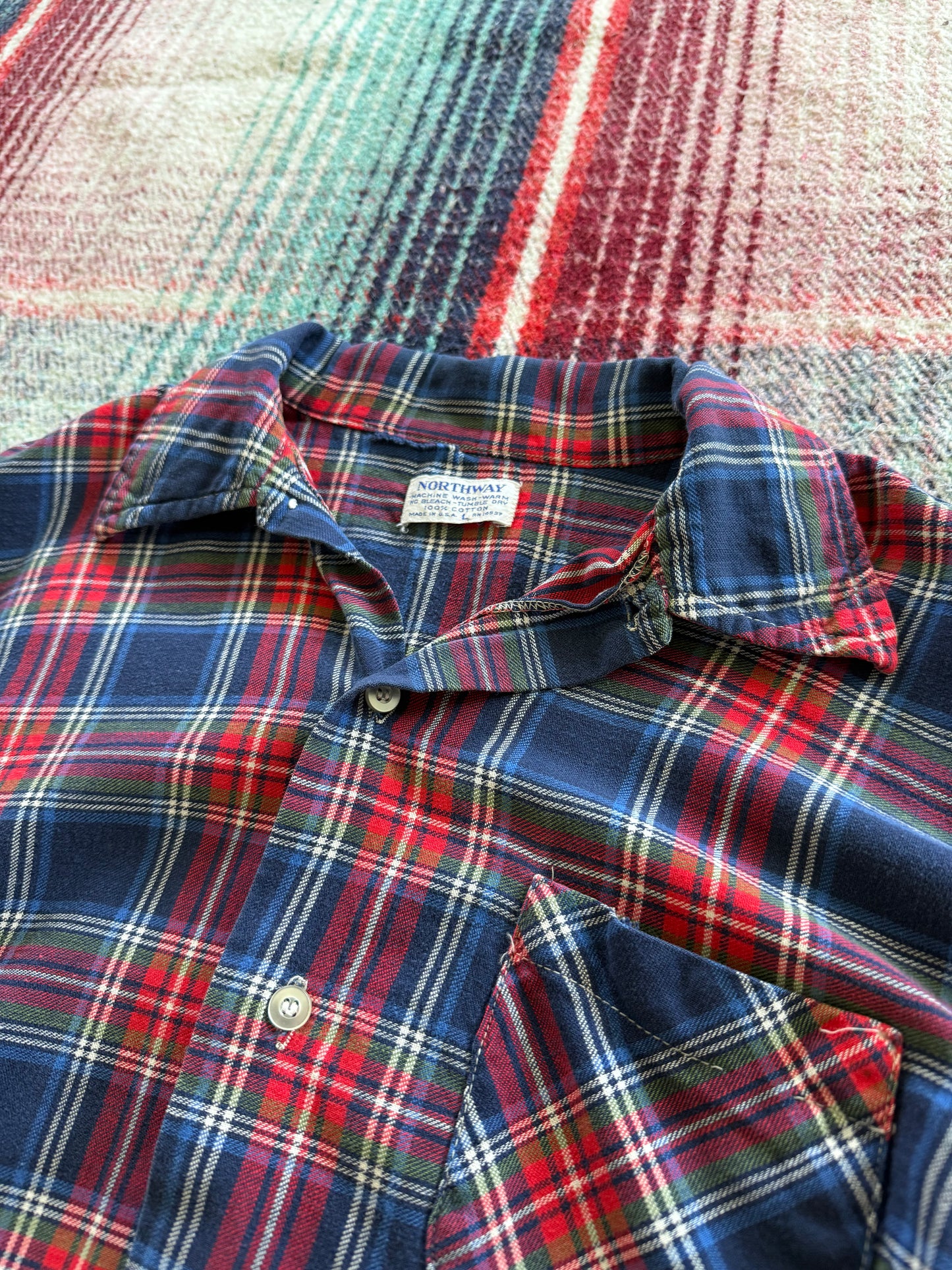 70s Northway Blue/Red/Green Plaid Flannel L