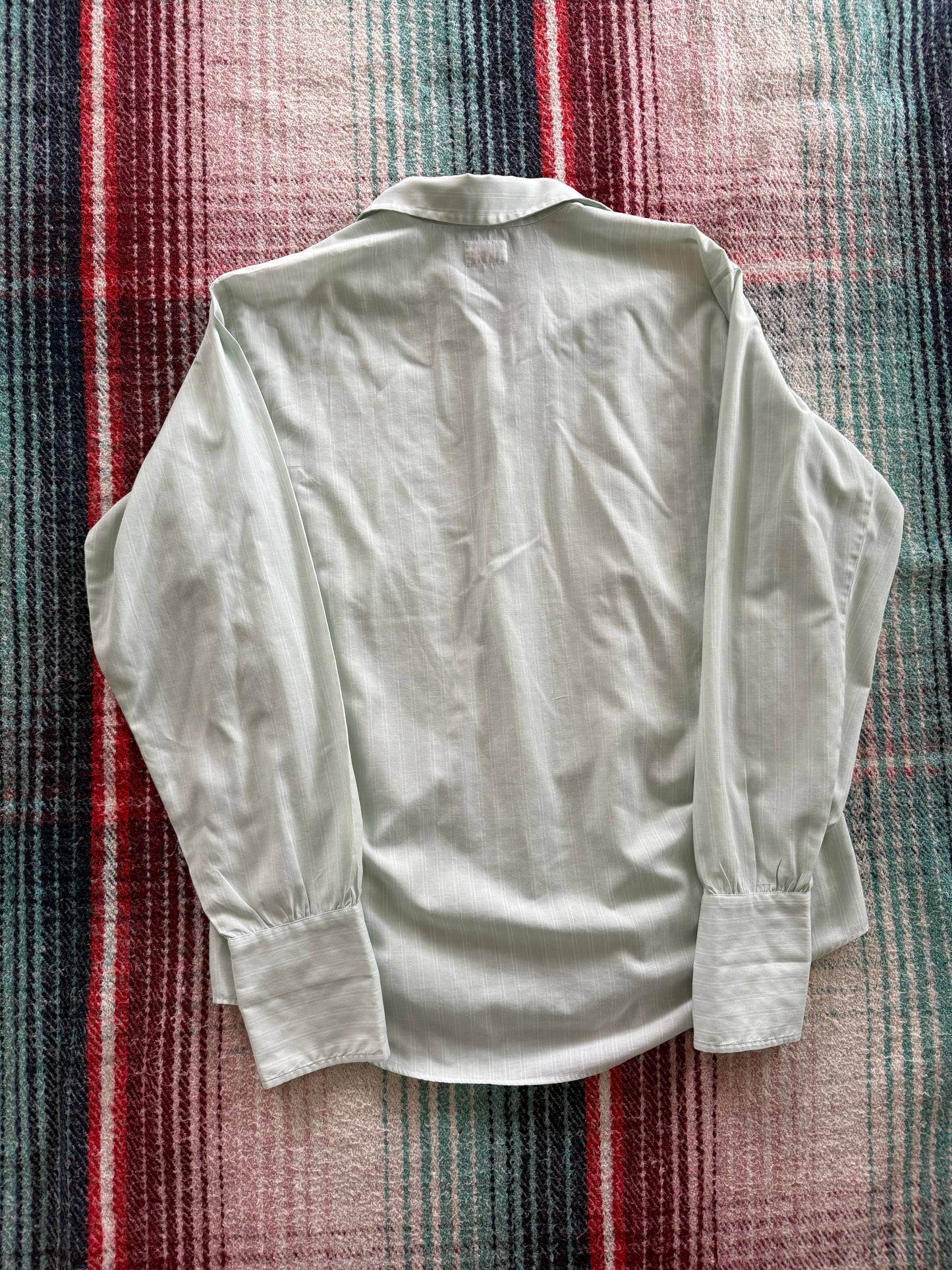 60s Mint Green Stripe French Cuff Dress Shirt L