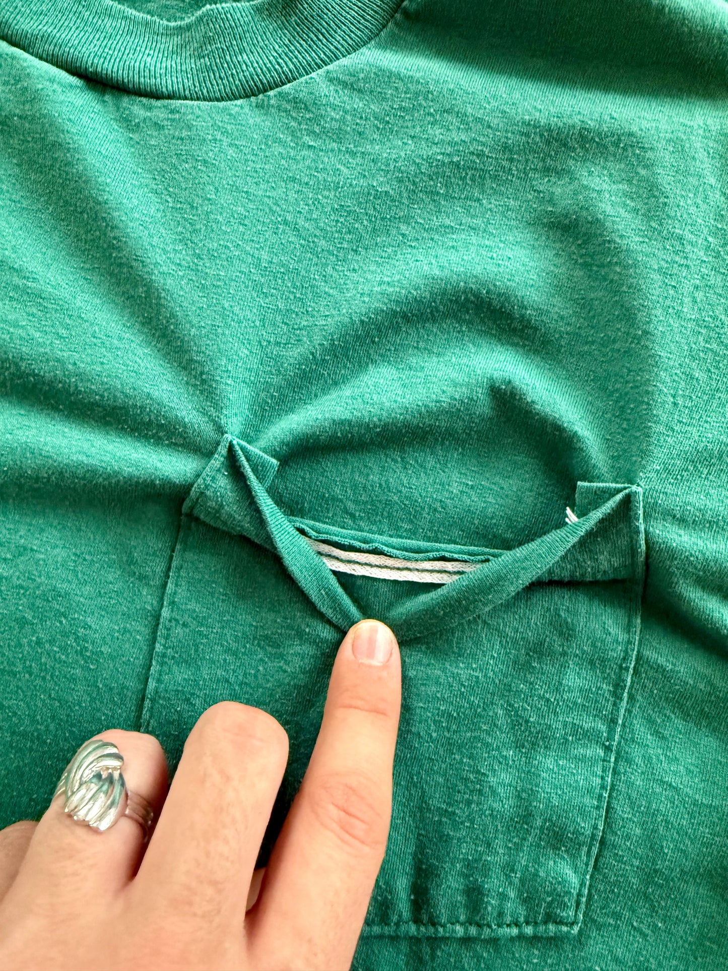 70s Single Stitch Green Selvedge Pocket Tee M
