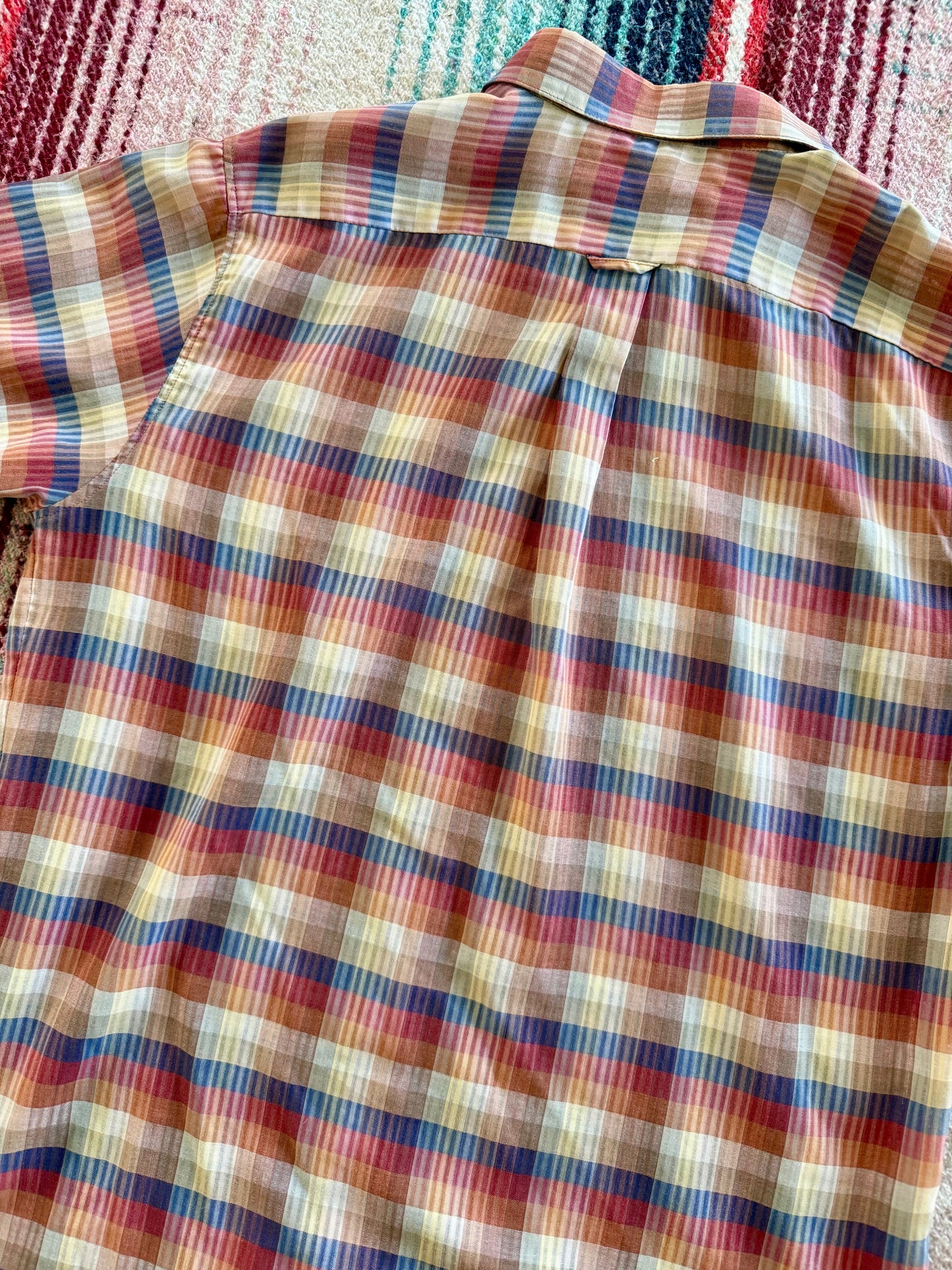 80s Van Heusen Sunset Plaid Short Sleeve Shirt M