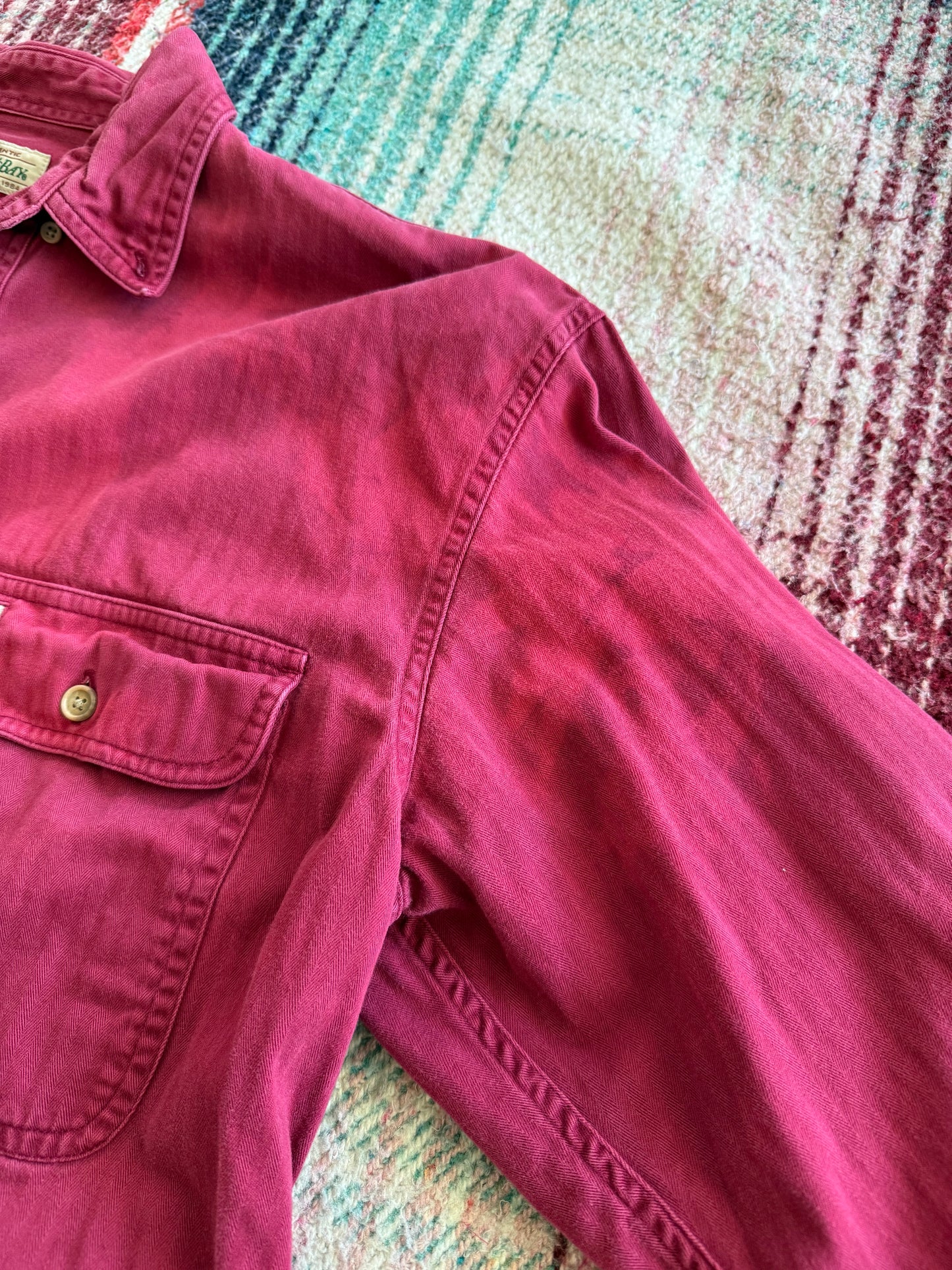 90s St. John’s Bay Red Herringbone Sun-faded Work Shirt XL