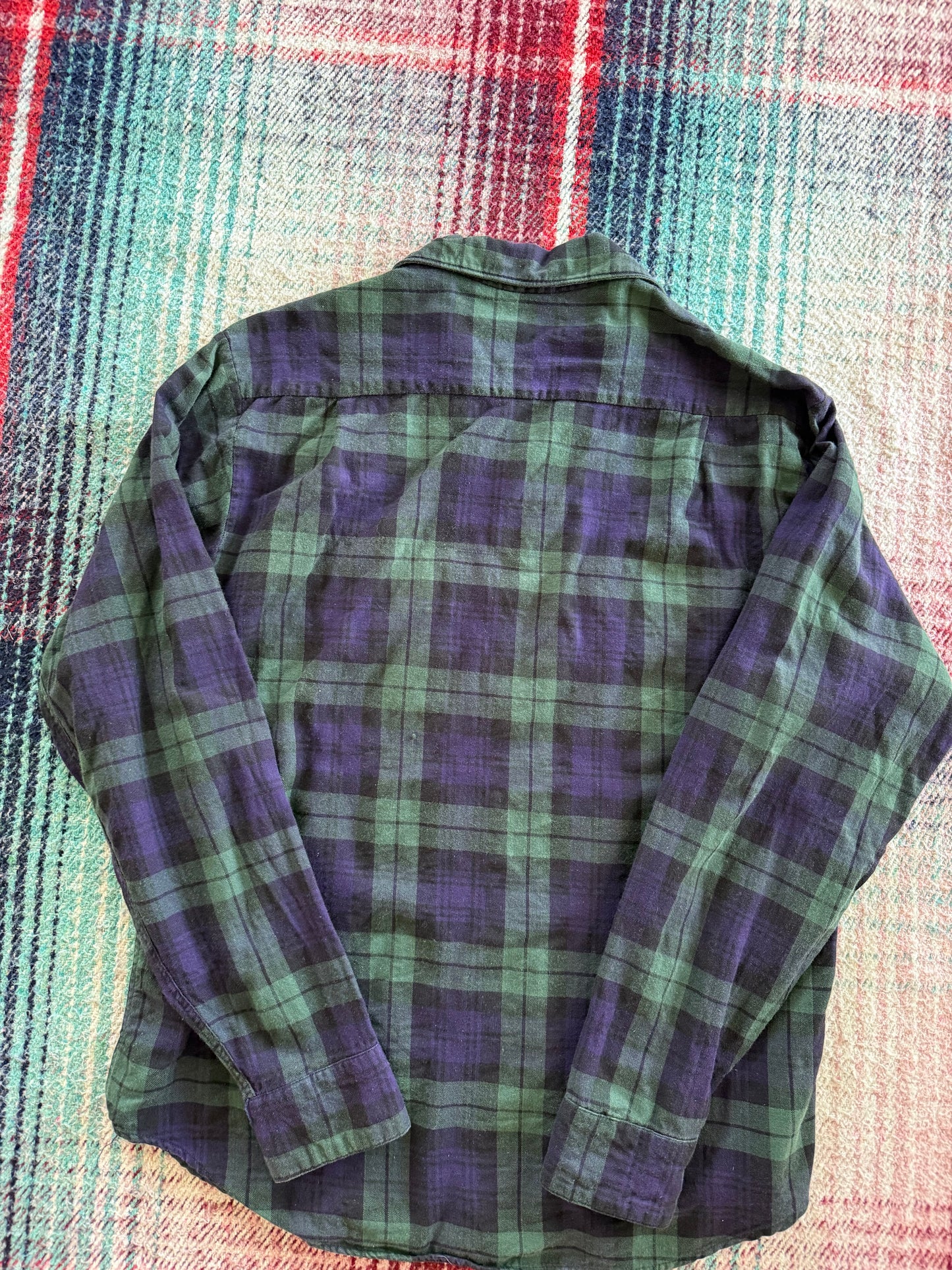 50s Sears Hunt Club Indigo/Green Loop Collar Wool Workshirt M
