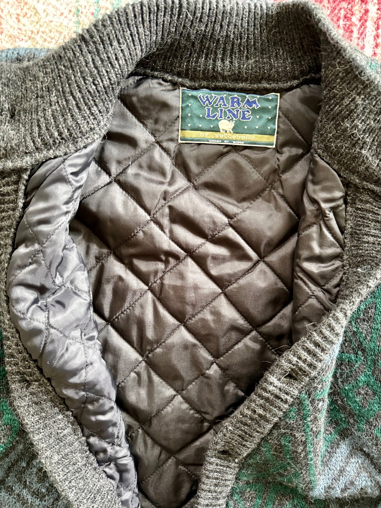 80s Settebello Wool Quilted Geometric Bomber Jacket L