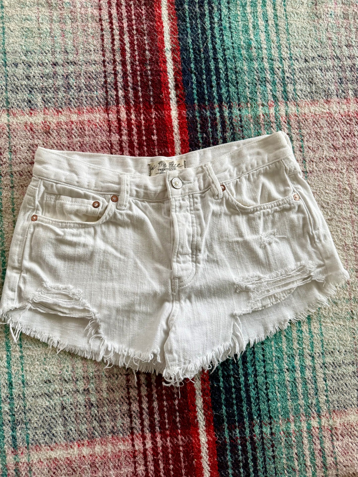 Free People White Distressed Shorts 26