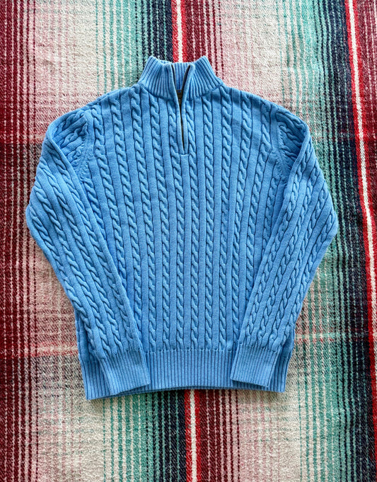 90s Polo Jeans Company Light Blue Cable Knit Quarter Zip Sweater L