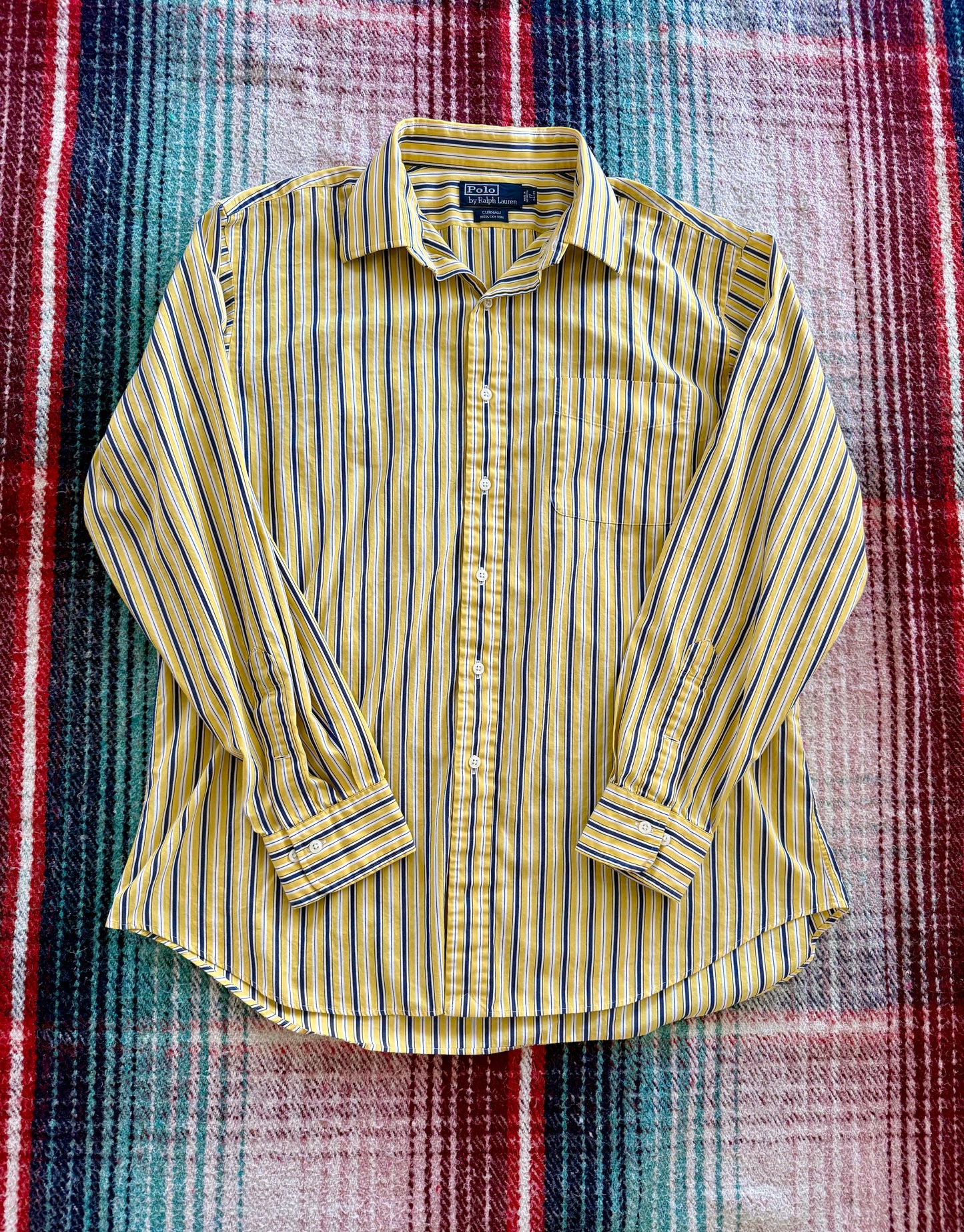 90s Polo Ralph Lauren Yellow/Blue Striped Curham Shirt XL