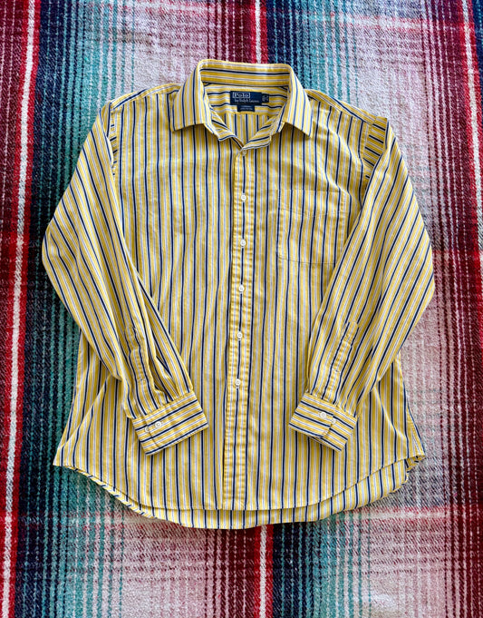 90s Polo Ralph Lauren Yellow/Blue Striped Curham Shirt XL
