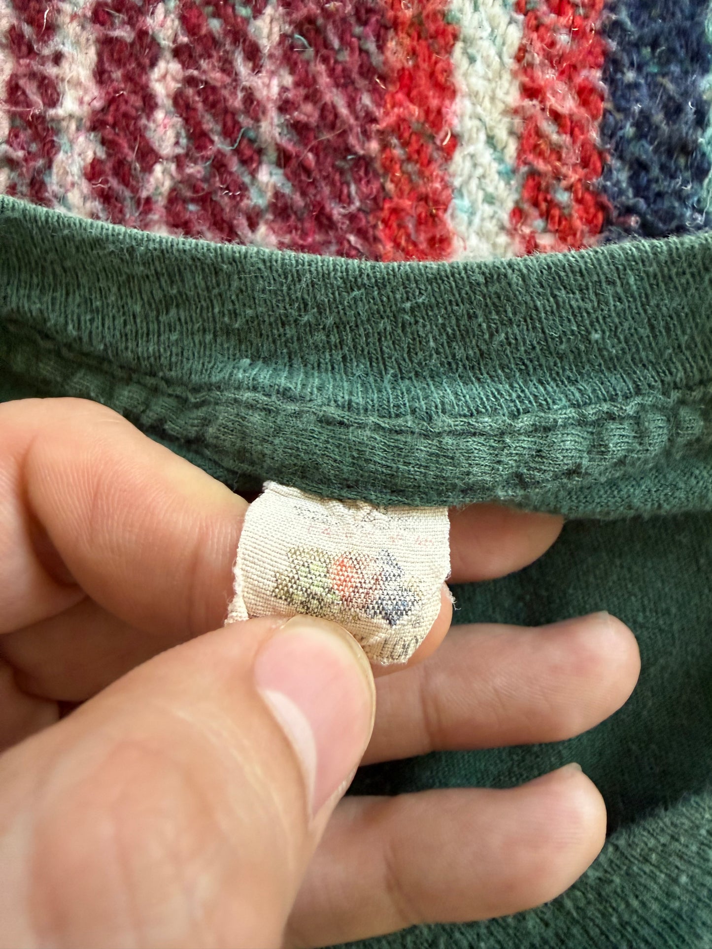 70s Fruit of the Loom Green Selvedge Pocket Tee L