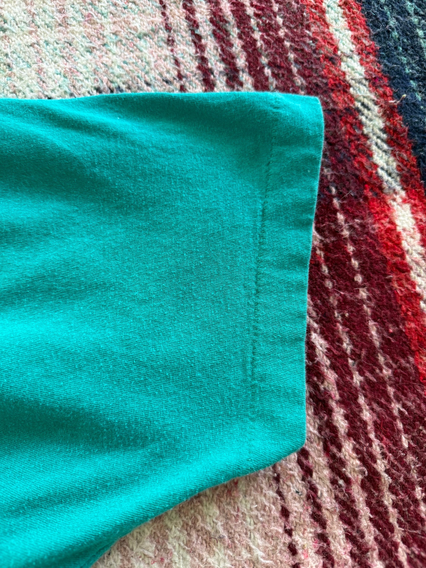 90s Fruit of the Loom Teal Selvedge Pocket Tee L
