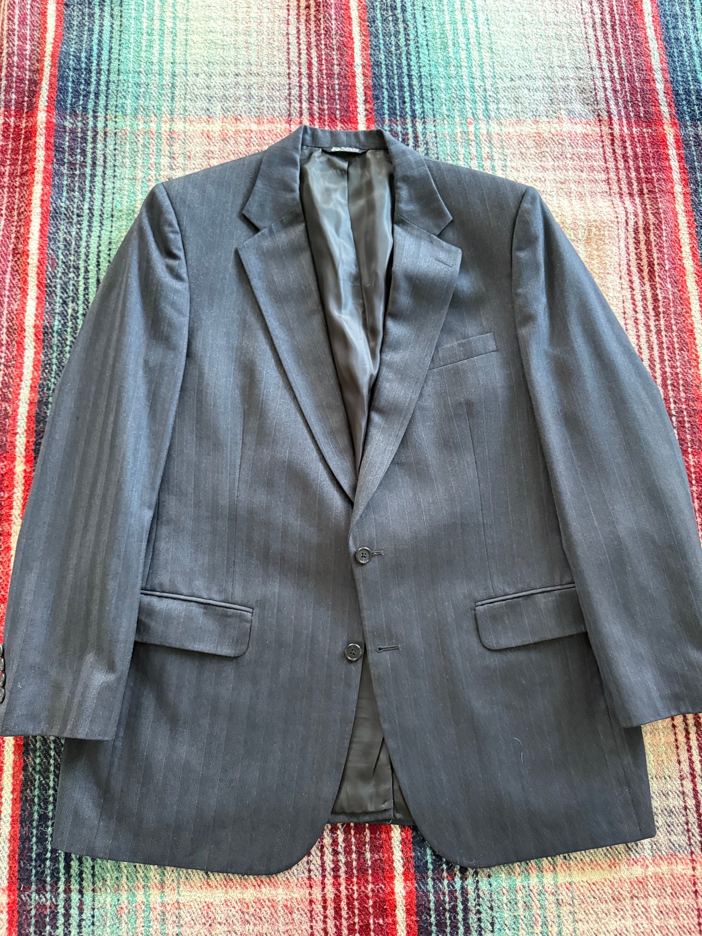 80s Burberry Navy Pinstripe Blazer 46/XL