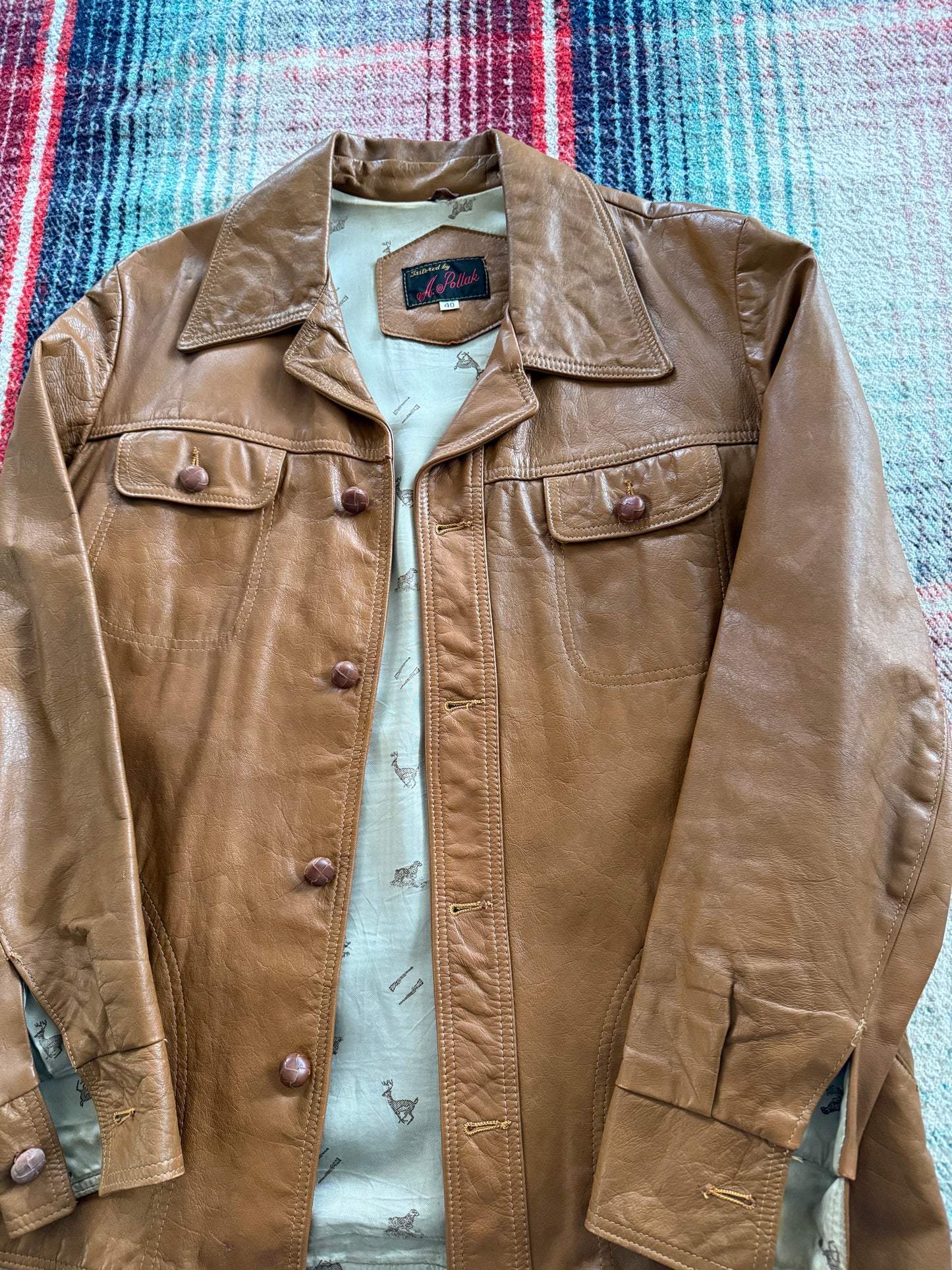 70s Caramel Leather Hunting Jacket M/40