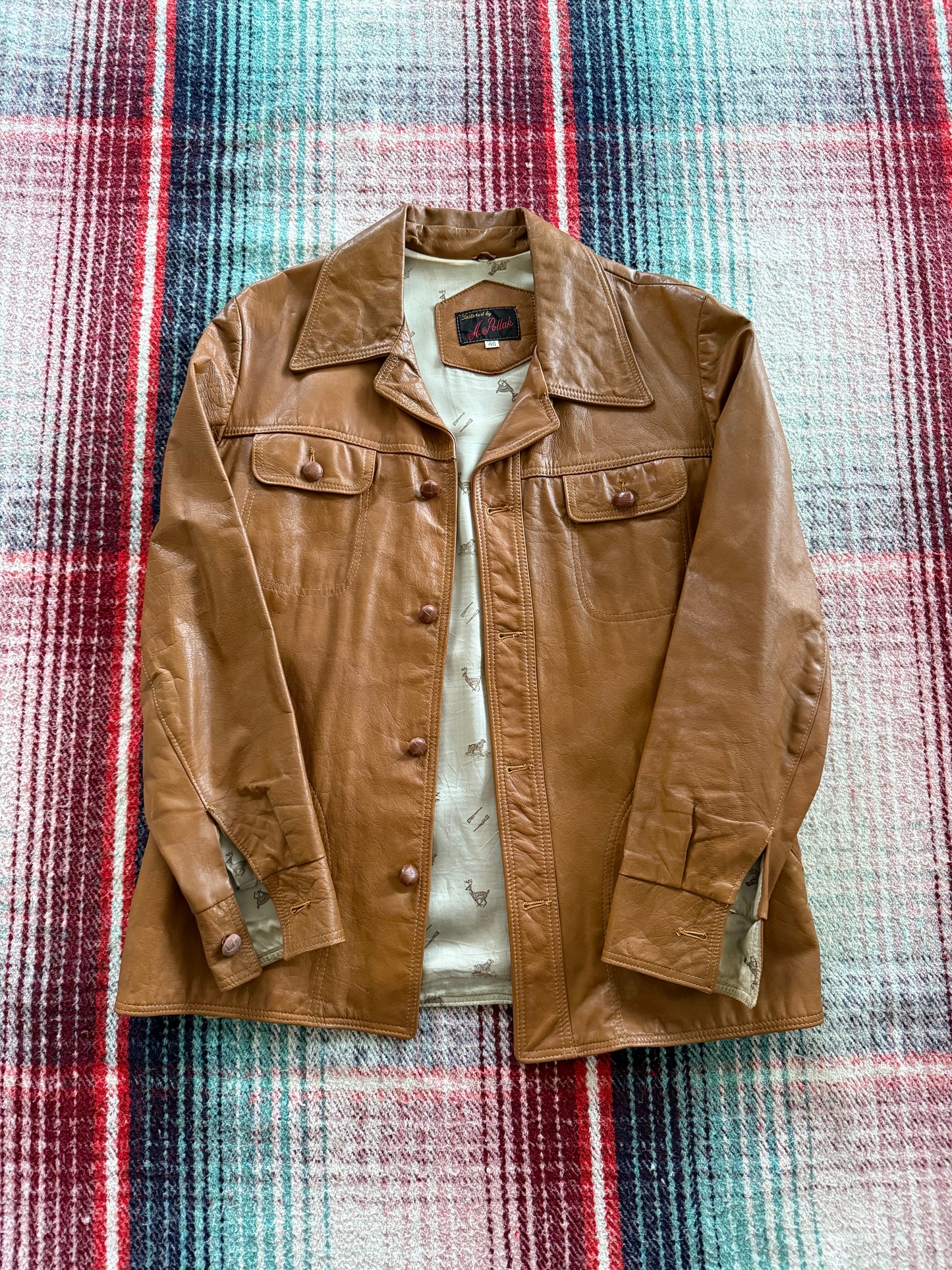 70s Caramel Leather Hunting Jacket M/40