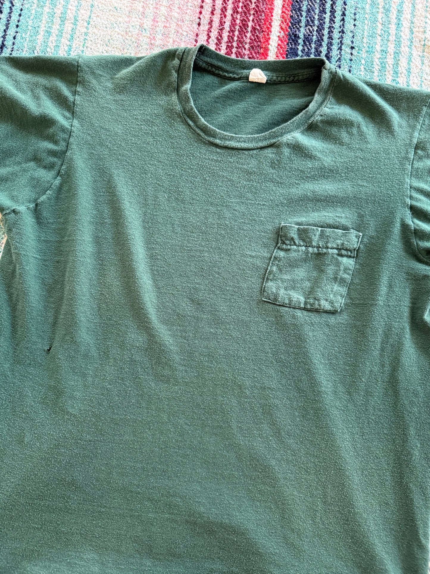 70s Fruit of the Loom Green Selvedge Pocket Tee L