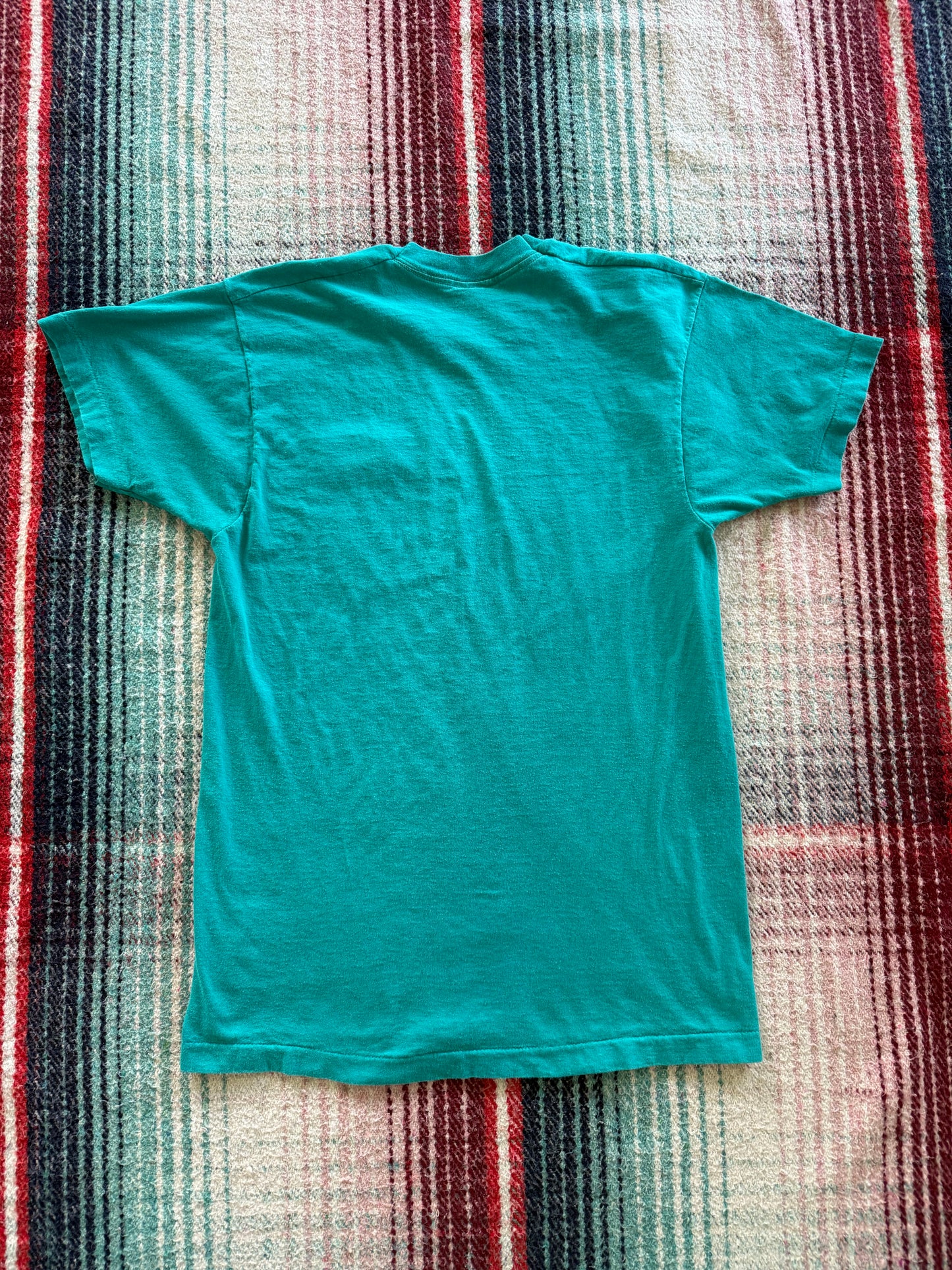 90s Fruit of the Loom Teal Selvedge Pocket Tee L