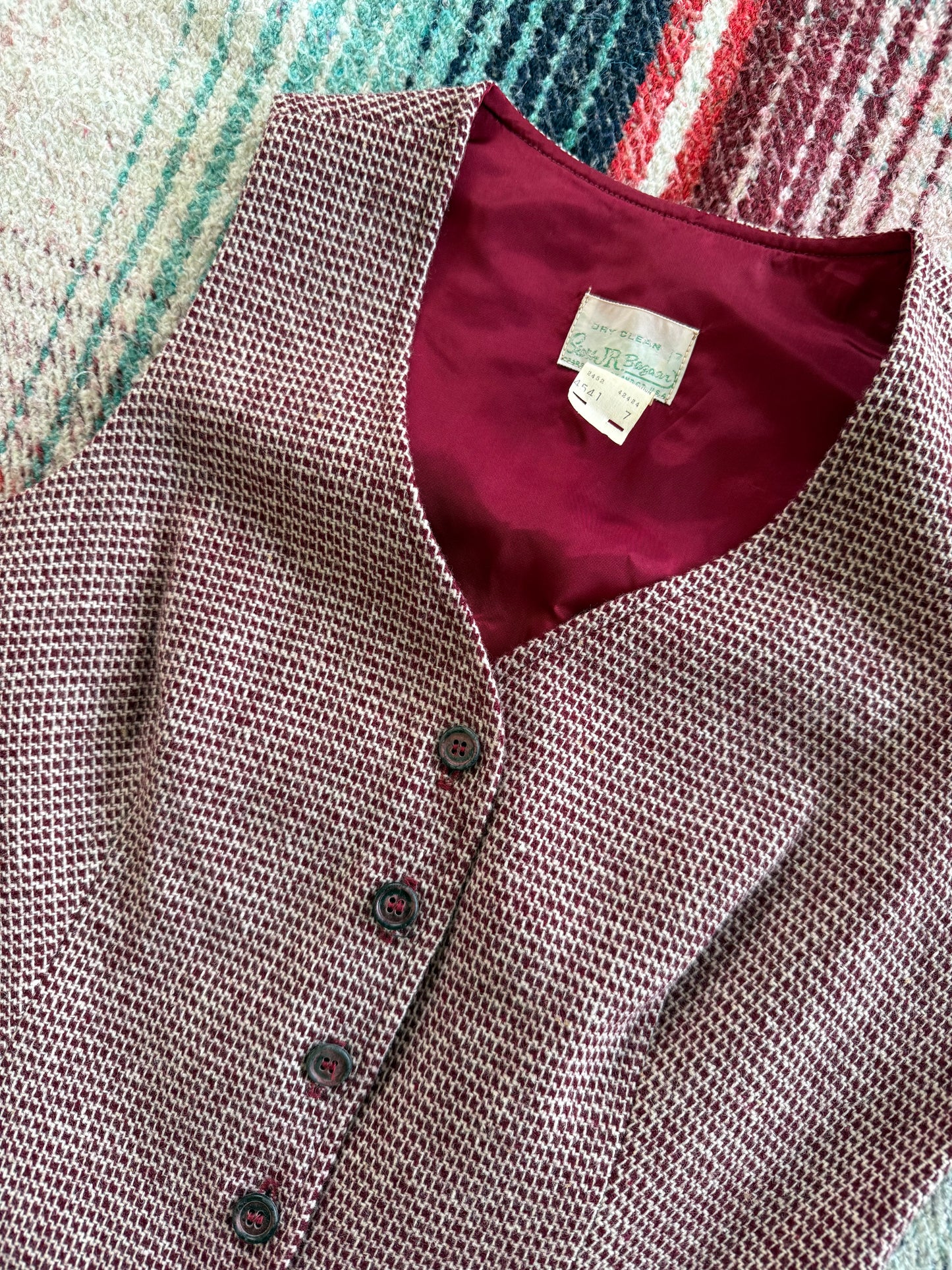 60s Sears Red Tweed Wool Vest S