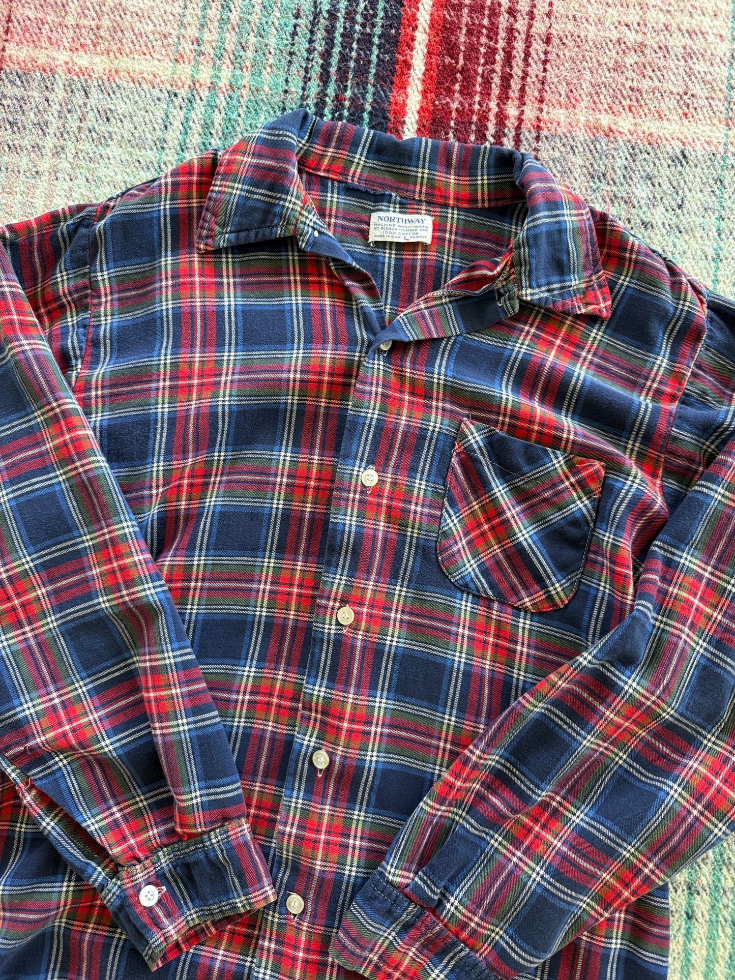70s Northway Blue/Red/Green Plaid Flannel L