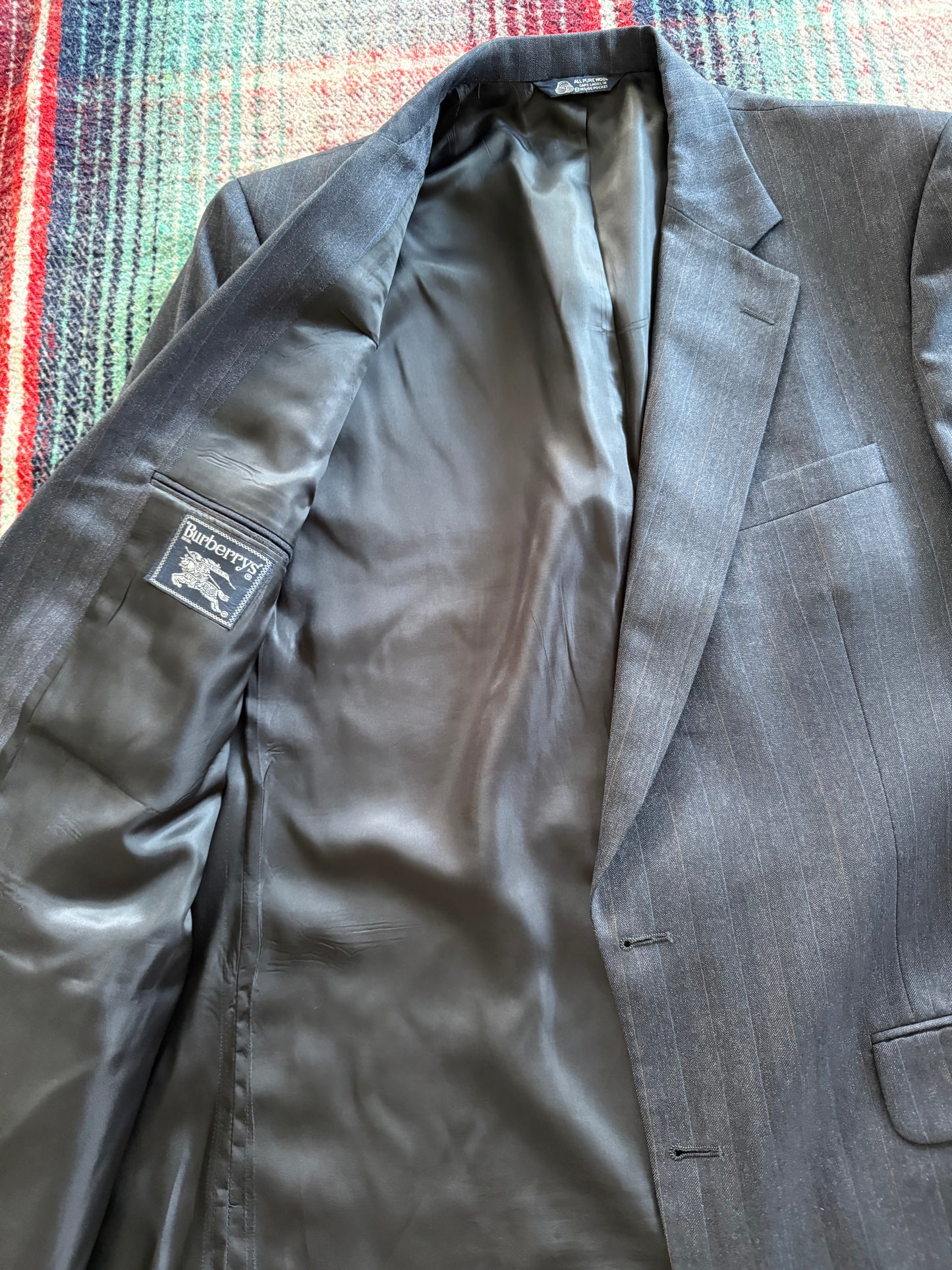 80s Burberry Navy Pinstripe Blazer 46/XL