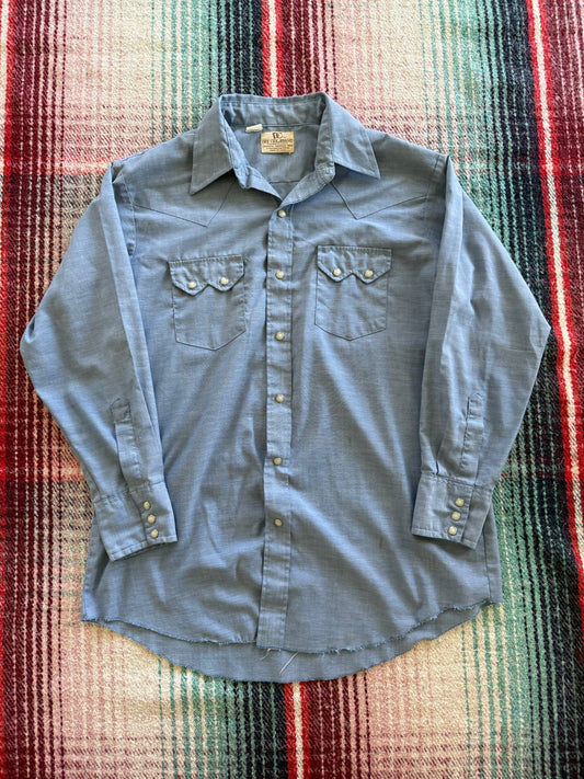 70s Washington Dee Cee Sawtooth Pearl Snap Chambray Shirt XL
