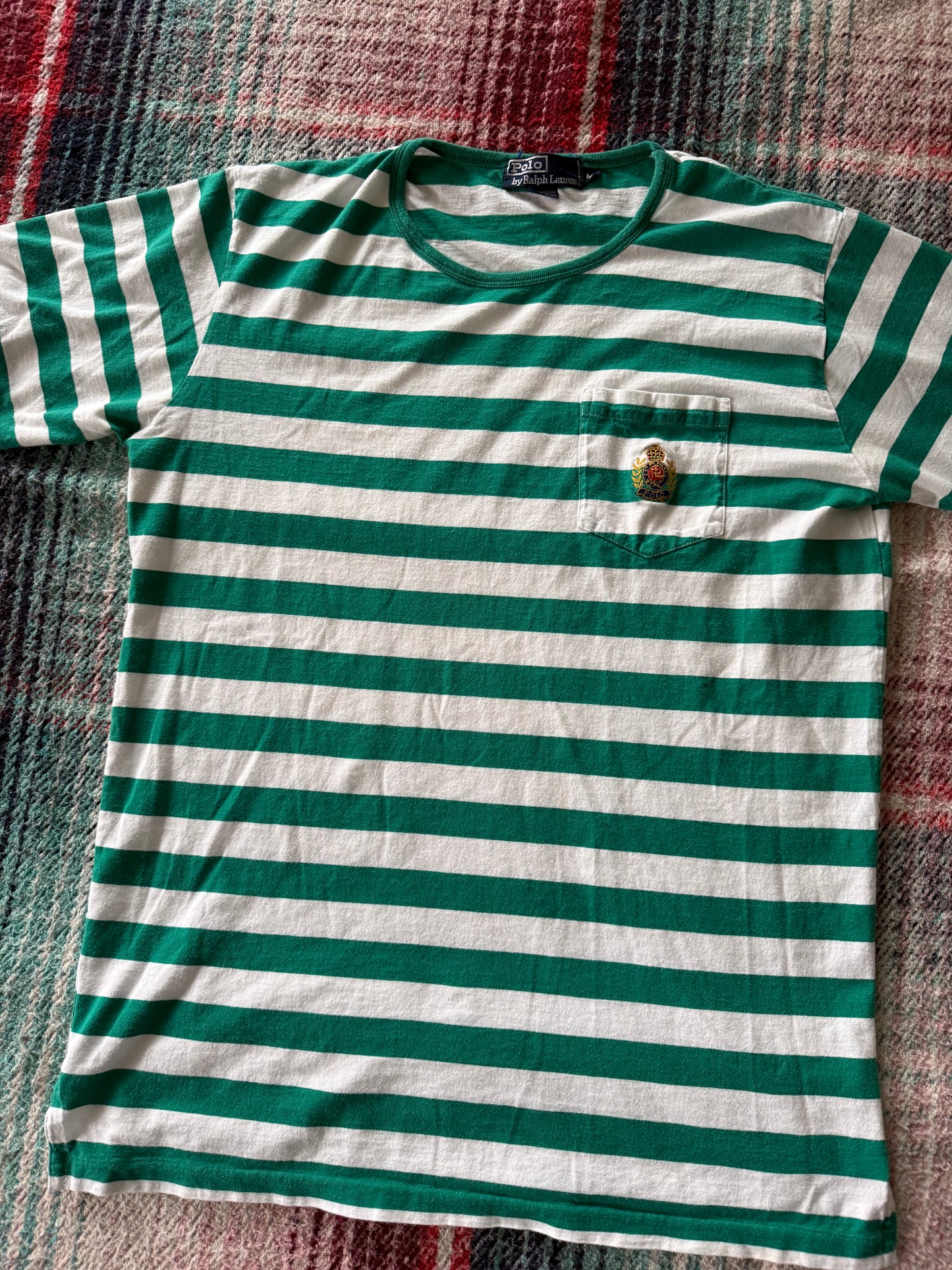 90s Polo Ralph Lauren Kelly Green Stripe Pocket Tee