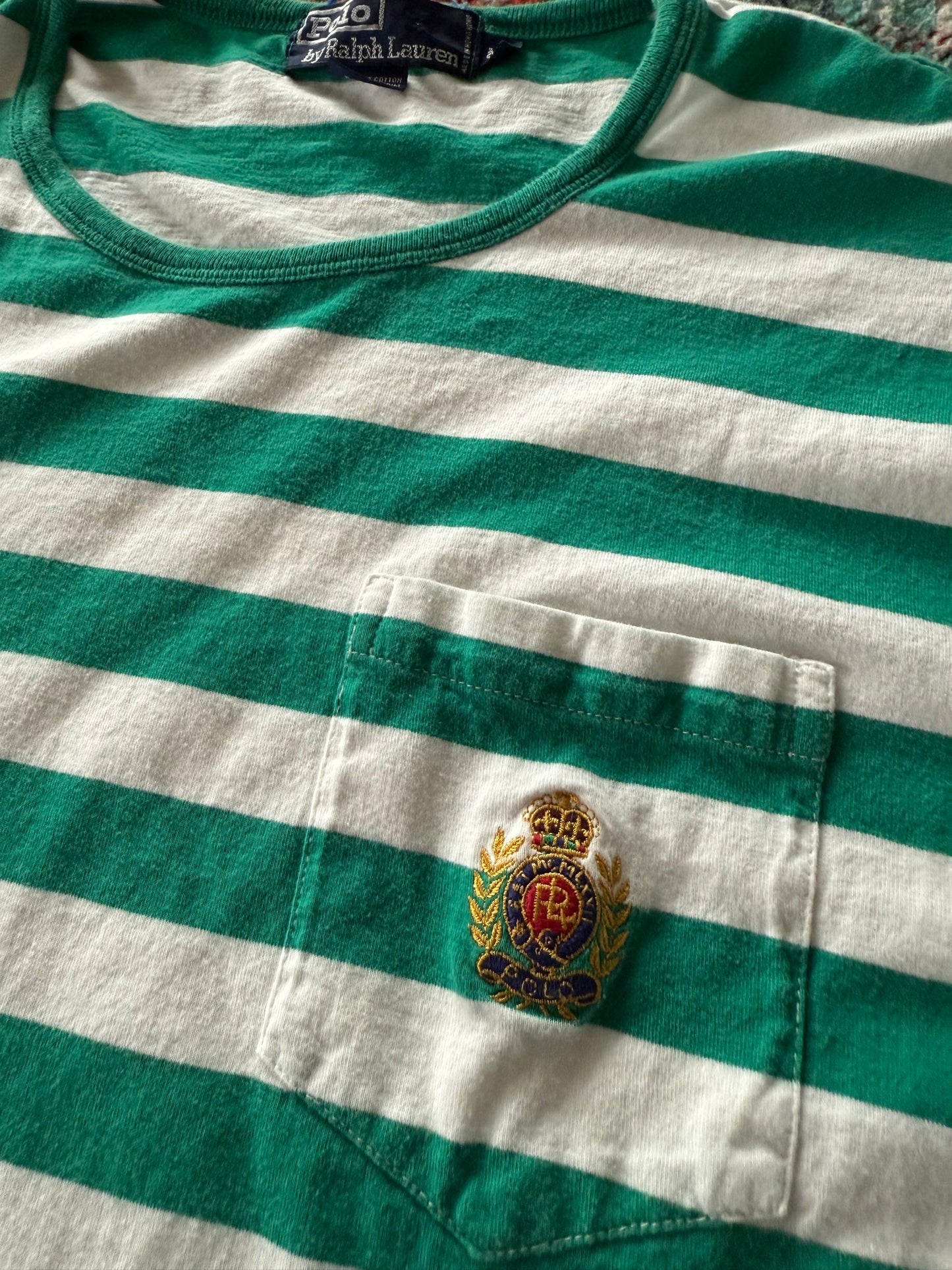90s Polo Ralph Lauren Kelly Green Stripe Pocket Tee