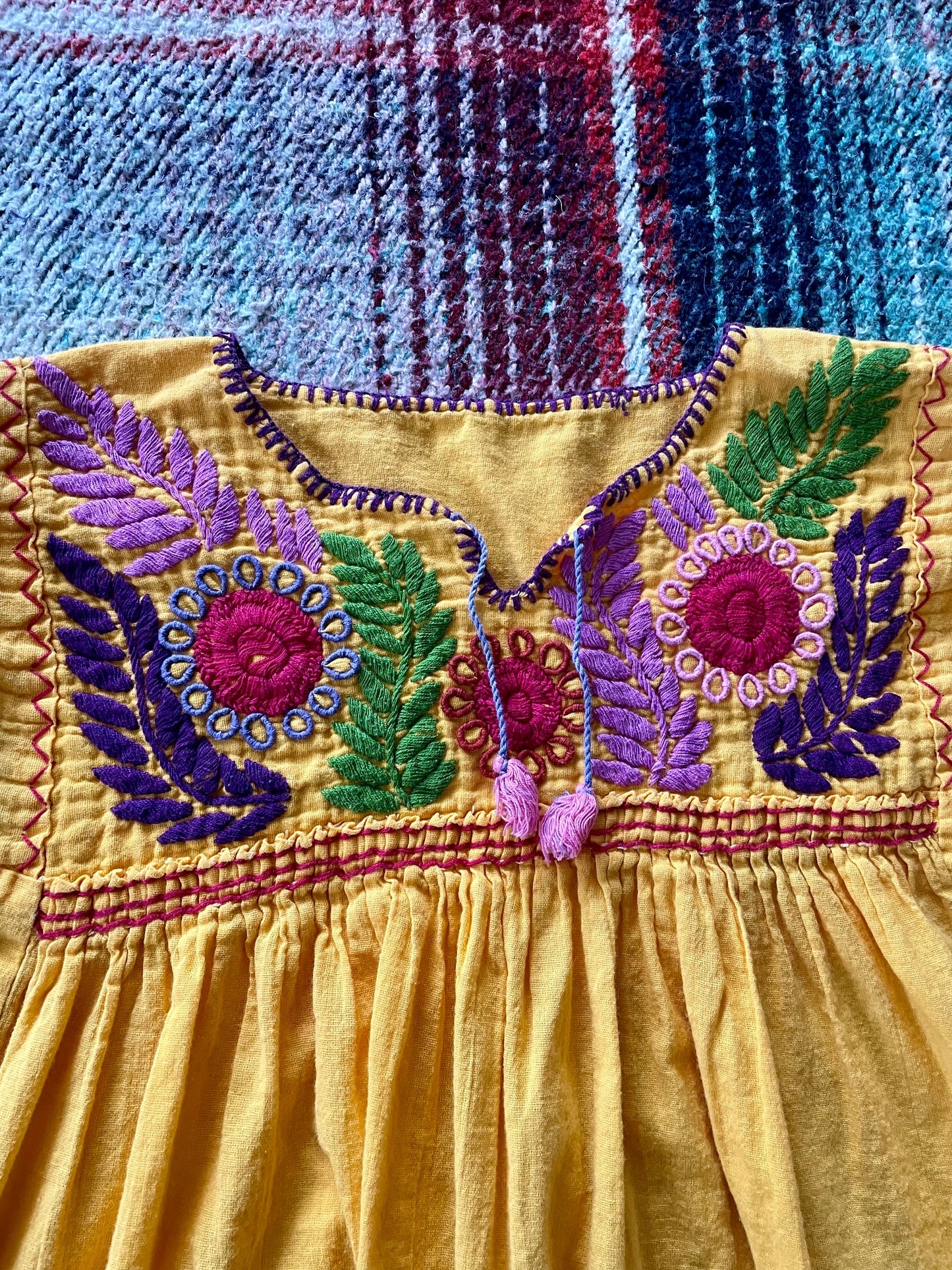 70s Embroidered Yellow Floral Tunic M