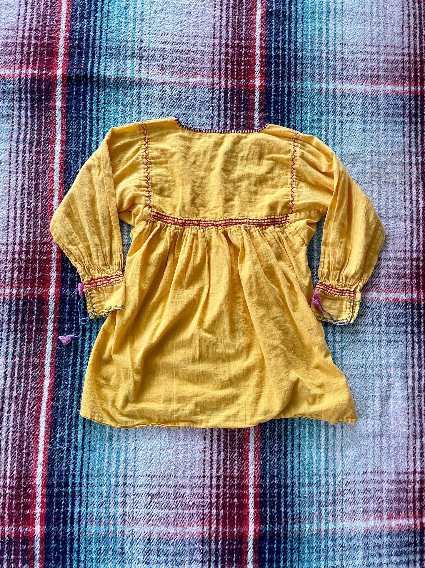 70s Embroidered Yellow Floral Tunic M