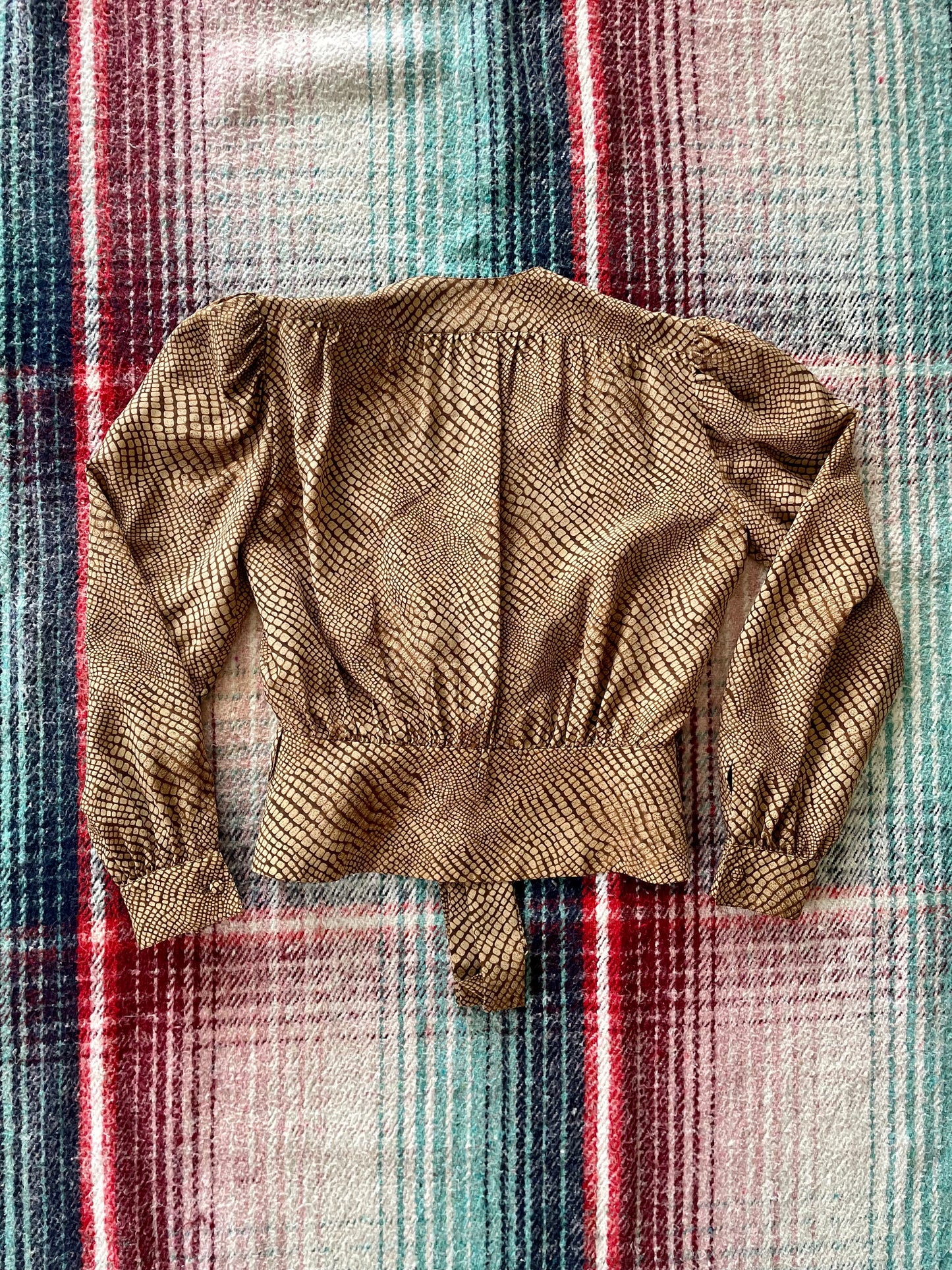 70s Castioni Silk Gold Snake Print Cropped Blouse M